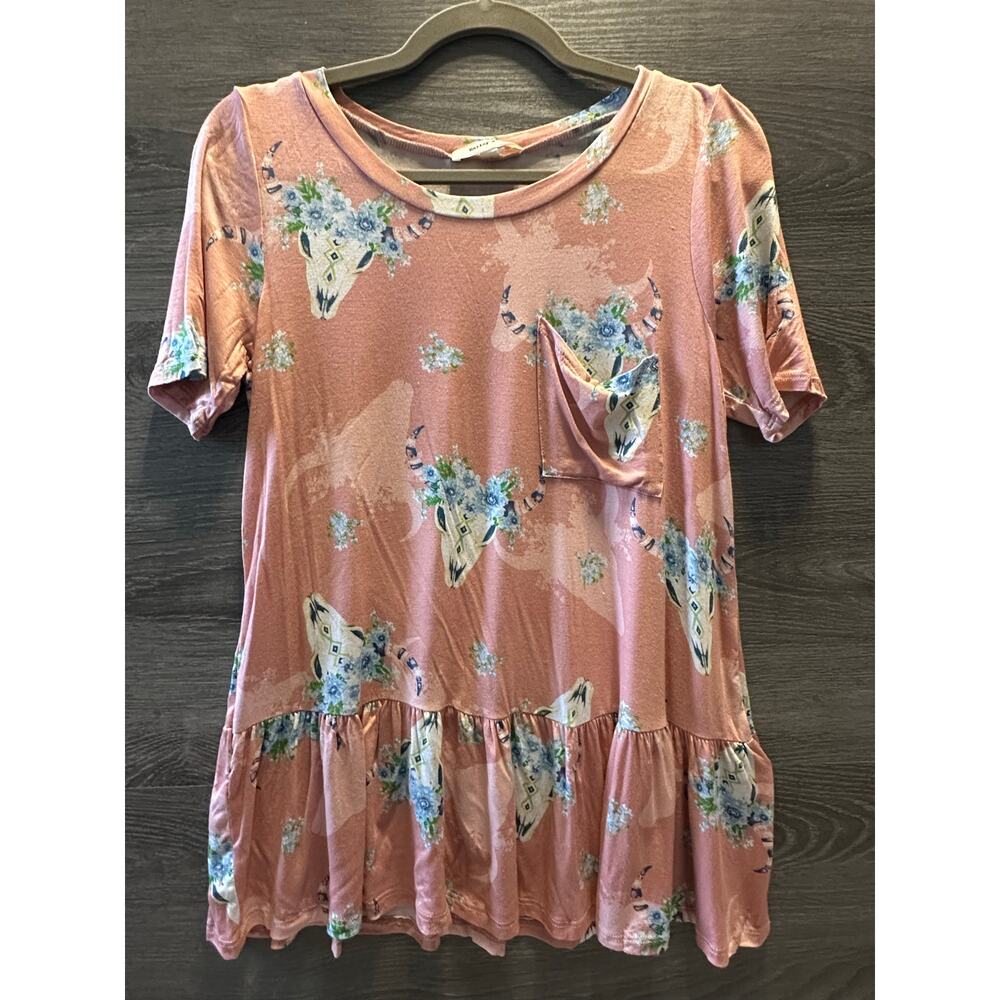 Pink Steer skull boutique top (L)